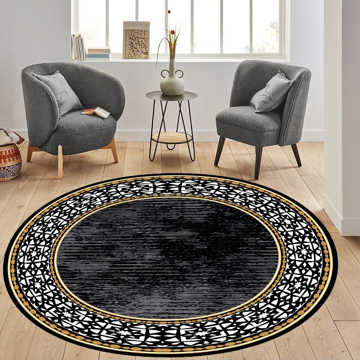 

Rovigo Home Цифровая печать Моющийся нескользящий круглый ковер для гостиной RVG7306-HT1481 100x100 чёрный