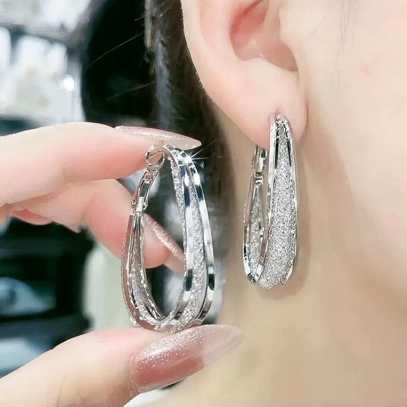 Boho-Silber-Oval-Ohrringe, große hängende Anti-Allergie-Silbernadel-Ohrringe, Creolen, modisches Kreis-Design, Luxus-Ohrringe