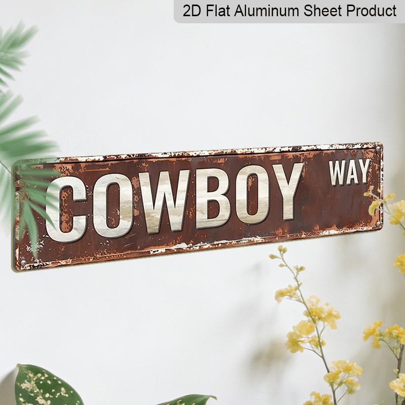 2D Flat 1pc, 15.7×3.94inch Vintage Cowboy, Aluminum Decorative Sign, Rustic Aluminum Wall Plaque for Home, Street, Shop, Garage, Bar, Farm
