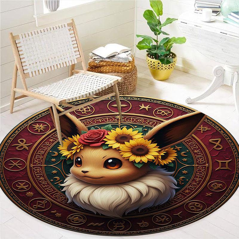 Retro Pokemon Round Area Rug,Carpet Rug for Living Room Bedroom Sofa Playroom Decor,Non slip Floor Mat