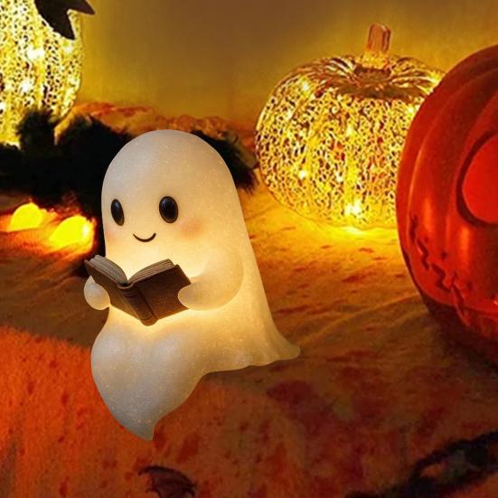 Halloween Ghost Night Light Reading Lamp Soft Warm Glow Battery Powered Cute Ghost Reading Book Lamp