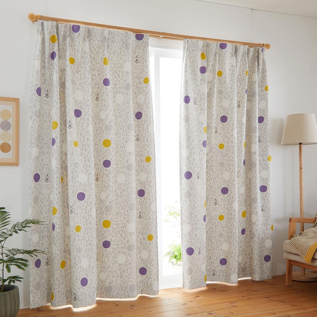 Suminoe MOOMIN Color Circle Curtain Drape, 1 Panel, 100 x 178 cm, GR 323-75158