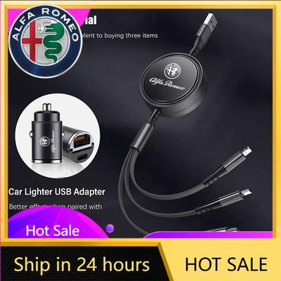 Car Stickers For Alfa Romeo 3 In 1 Retractable Data USB Cable Phone Charging Cable For Alfa Romeo Giulia Stelvio Giulietta 156 1