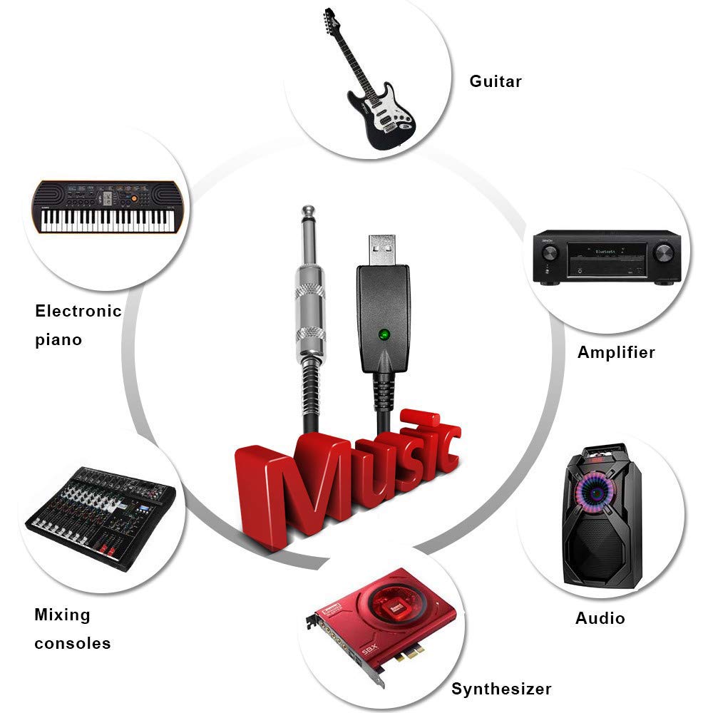 YESPURE USB Guitar Cable 6.35mm TS Electric Guitar Interface Recording Cable 2.8m/9.2ft