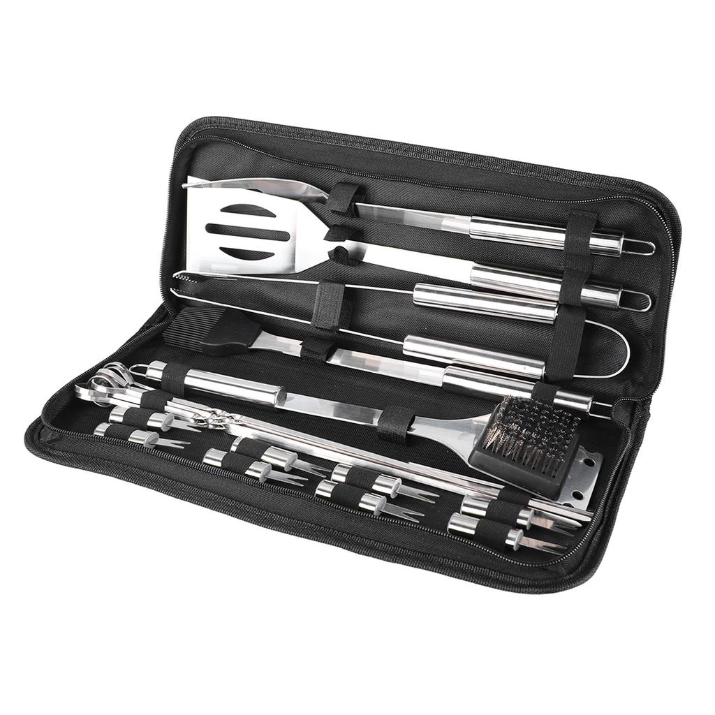 20pcs BBQ Grill Set Professional Stainless Steel Tongs Spatula Fork Brush Barbecue Tool Set for