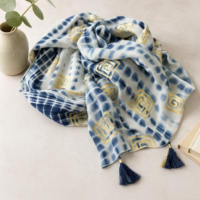 Sarong Blue Tie Dye Block Print