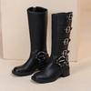 2025 Autumn New Fashion Women Cowboy Boots Belt Buckle Women Knight Boots British Style Women Chunky Heel Long Boots Botas Mujer