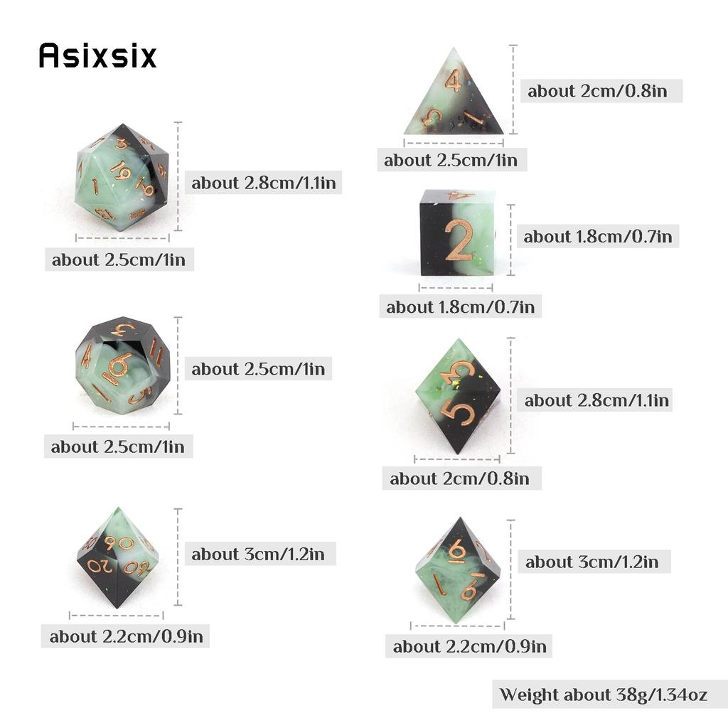 7 Pcs Black Green Golden Number Sharp Edge Resin Dice Polyhedral Dice Suitable for Role-Playing RPG    Board Game