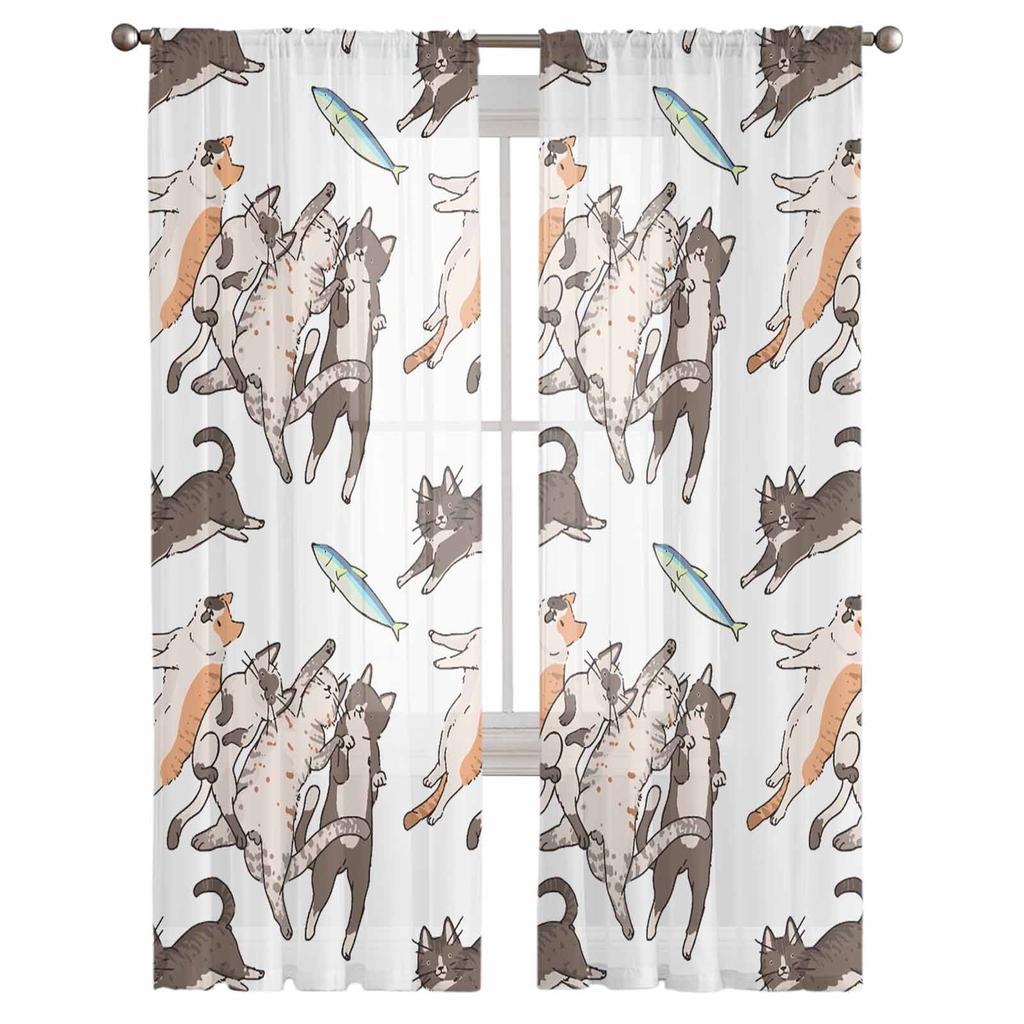 Linie Katze Blume Tier Fisch Schlafzimmer Vorhänge Tüll schiere Vorhang Wohnzimmer Home Decor Voile Vorhänge