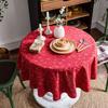 Hot Christmas New Year Festival Party Favor Tablecloth Red Green Cotton Linen Round 150Cm Printed Snow Flower Table Cloth Cover