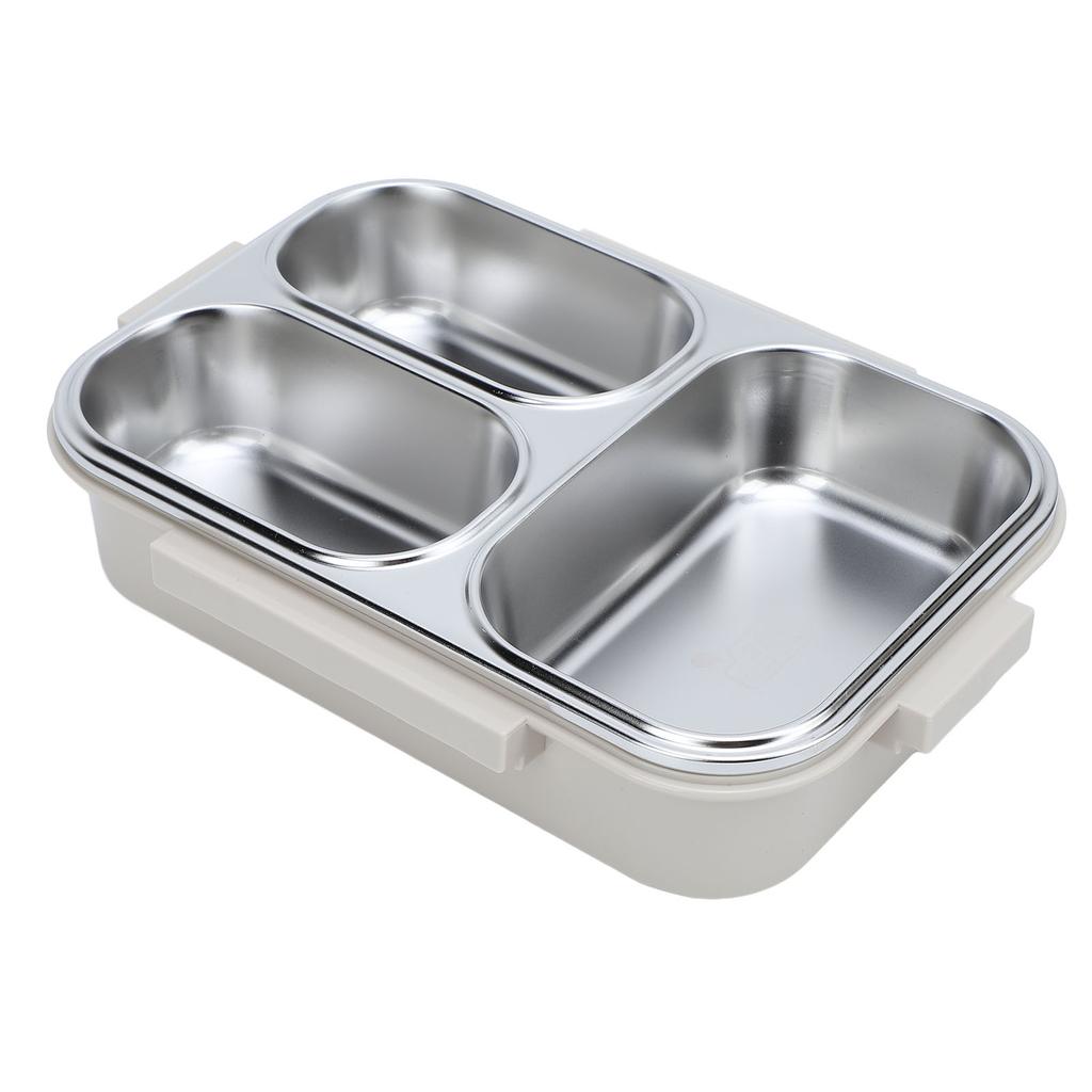 Divided Lunch Box 304 Stainless Steel Leakproof Heatable 3 Compartments Rectangular Food Container 1.2L Capacity