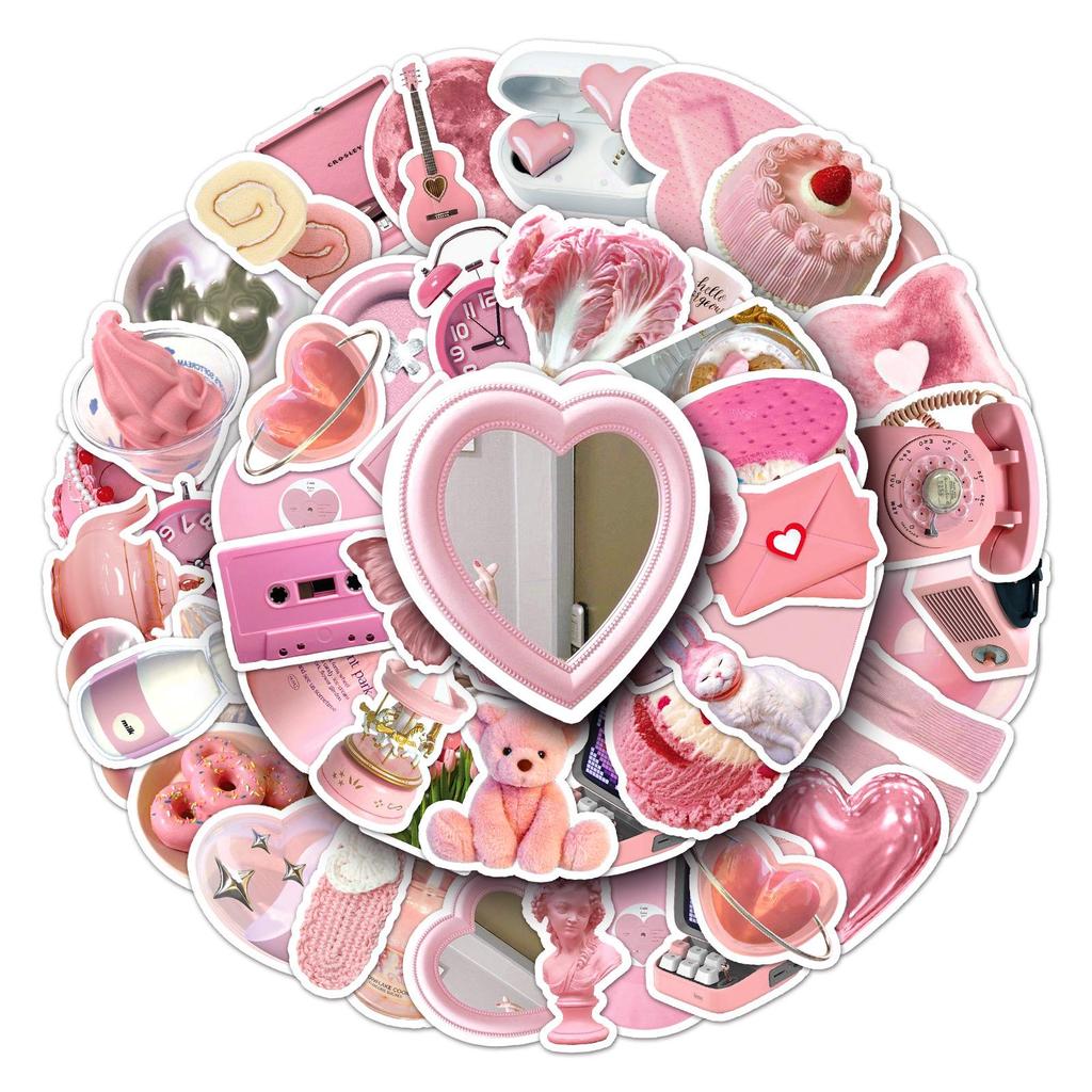 50 Pink Ins-Style Nordic Cartoon DIY Phone Case Stickers: Waterproof, High-Quality Graffiti for Journals
