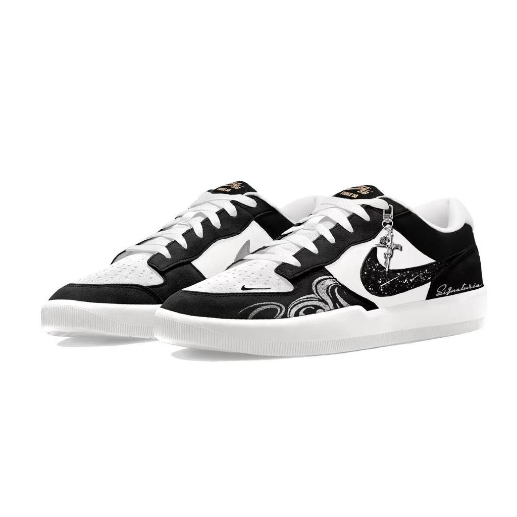 Nike SB Force 58 Night Star Steps Suede Abrasion Resistant Slip Resistant Low top Skateboard Shoes Men's Black White DV5477-012(Team2101--SBOX)