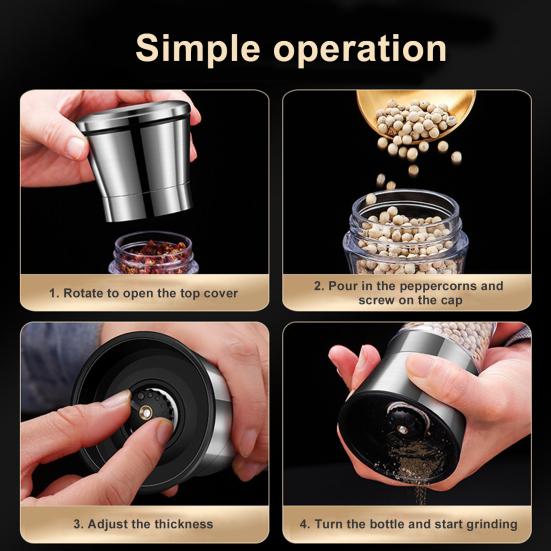 Stainless Steel Salt Grinder Adjustable Coarseness Easy To Clean Double Head 2 In 1 Grinder for Seasoning