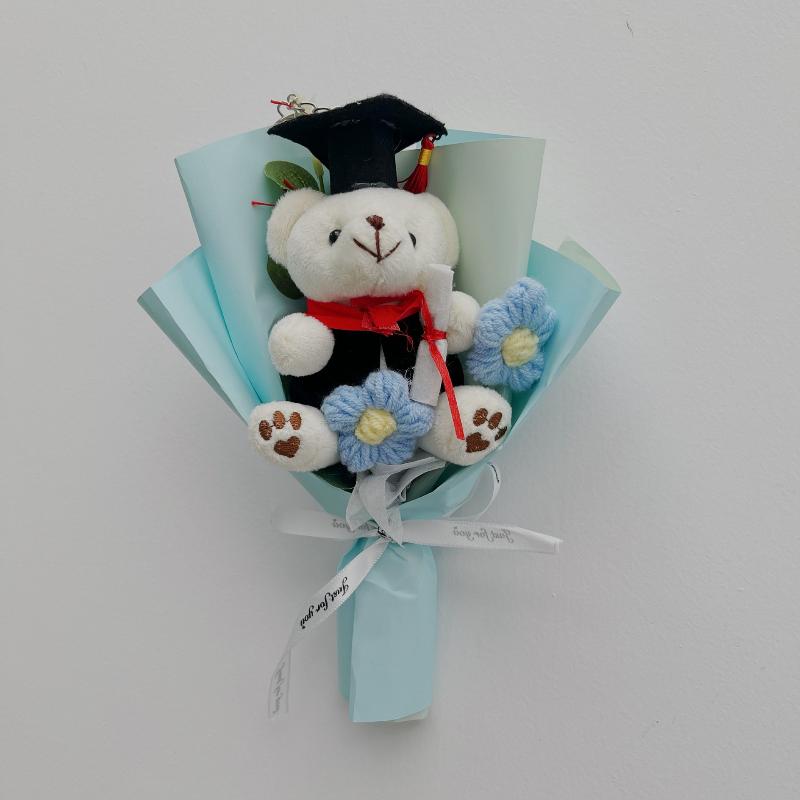 Mini Dr Bear Flower Bouquet Artificial Flowers Mother'S Day Gift Flowers Handmade Knitting Flower For Graduation Birthday Decor