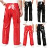Heren Glanzend PU Leer Cargo Broek Multi Pocket Rechte Pijp Punk Broek Y2k Streetwear