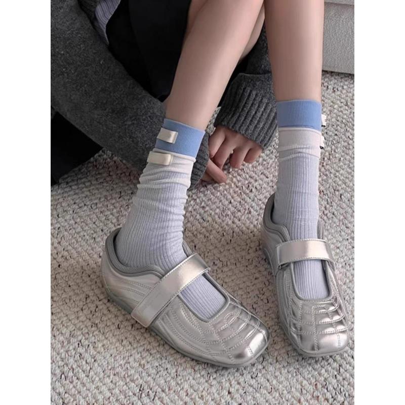 

Fashion Mary Jane Shoes Female High Quality Leather 2025 New Buckle Ballet Shoes for Women Round head Flat Cowhide Ladies Single Shoes 40 серебряный