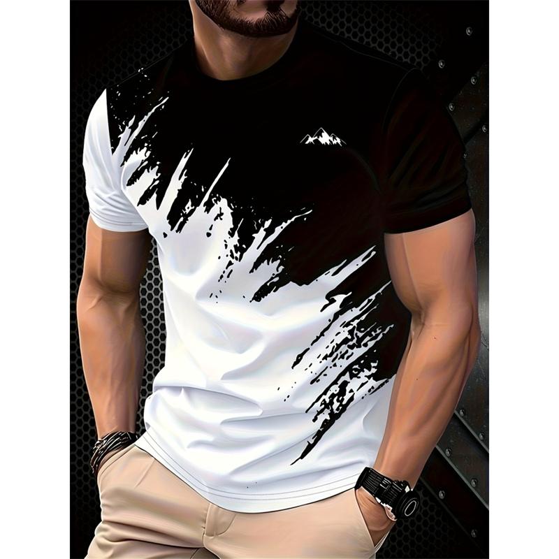 Men's Simple and Fashionable Contrasting Color T-shirt Summer Business Short Sleeved 3D Printed Top Casual Loose Daily Street Wear