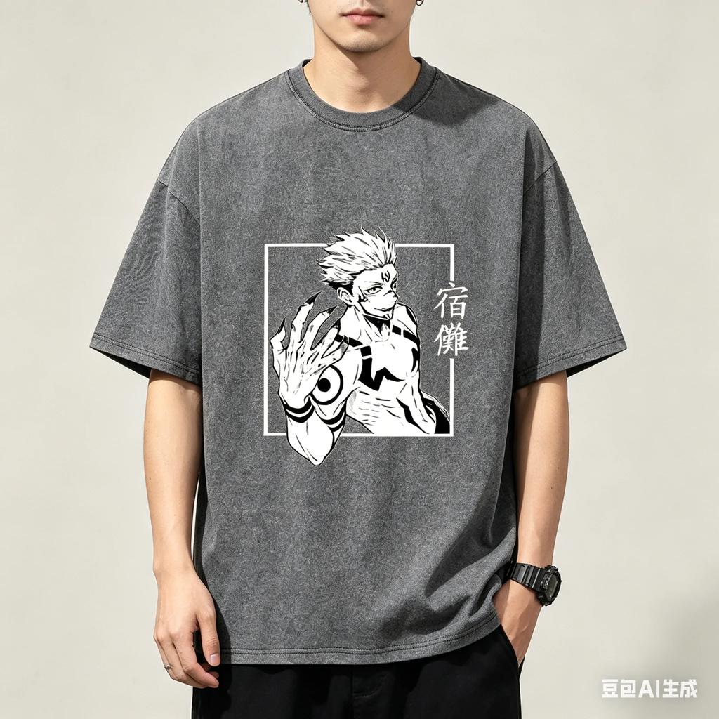 Jujutsu Kaisen Ryomen Sukuna Graphic T Shirt Men Vintage Washed Cotton Tee