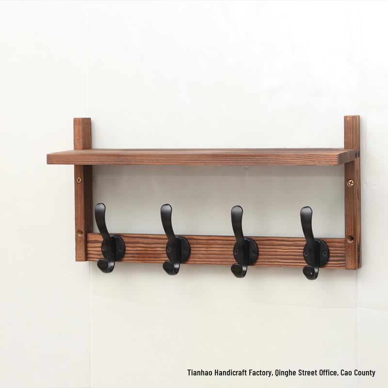 Wall-Mounted Solid Wood Coat, Hat & Key Rack for Entryway Storage