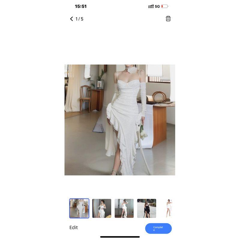 

Flower Ribbon Dress Sling Flower Ruffles Ribbon Slim-Fit Pure Desire Style Casual Jumpsuit Skirt White S