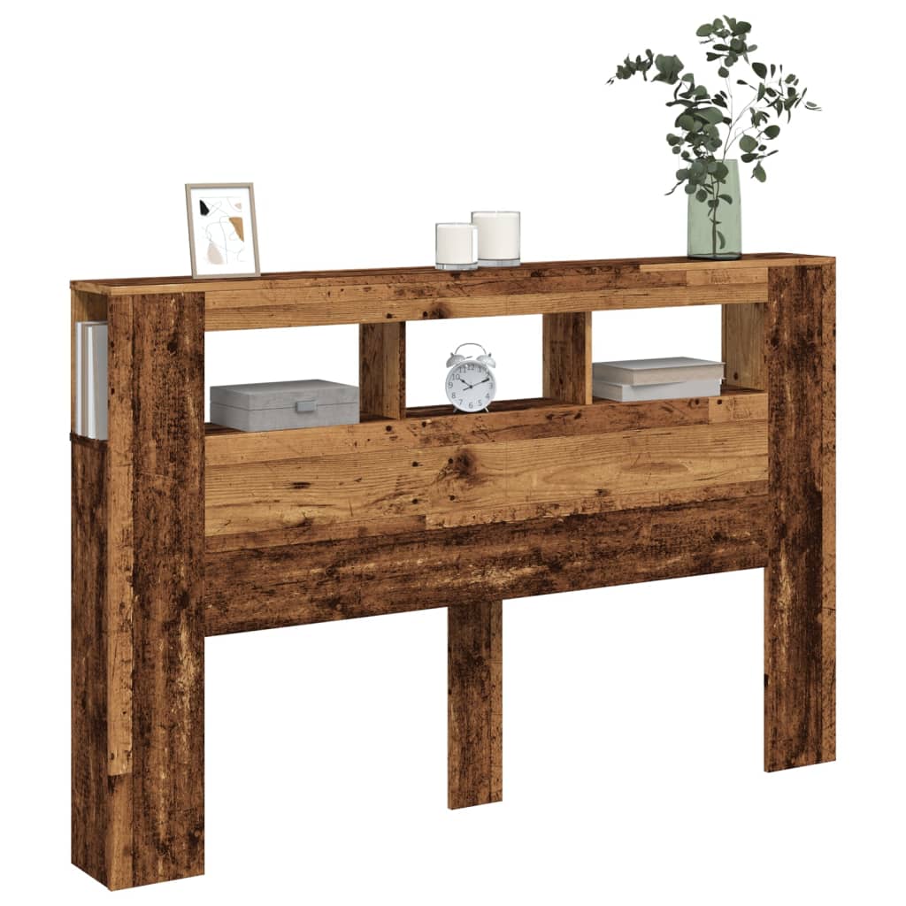 LED Headboard with Rustic Wood Effect 160 x 18.5 x 103.5 cm Engineered Wood