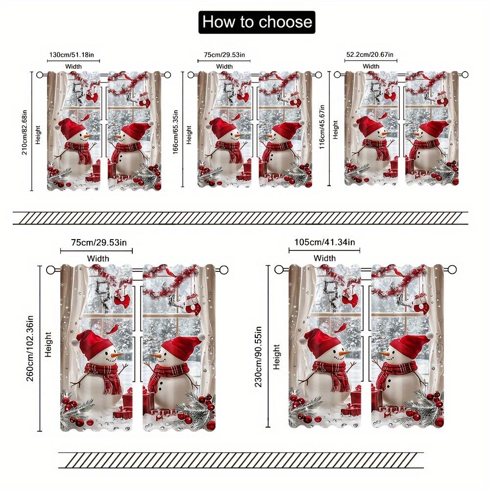 2pcs Christmas Snowman Sheer Curtains – Festive Winter Scene Print Polyester for Living Room   Bedroom & Office