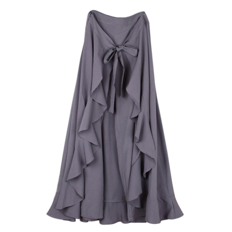 Women Tie-Waist Wrap Skirts Casual Chiffon Ruffle Wide Leg Loose Culottes