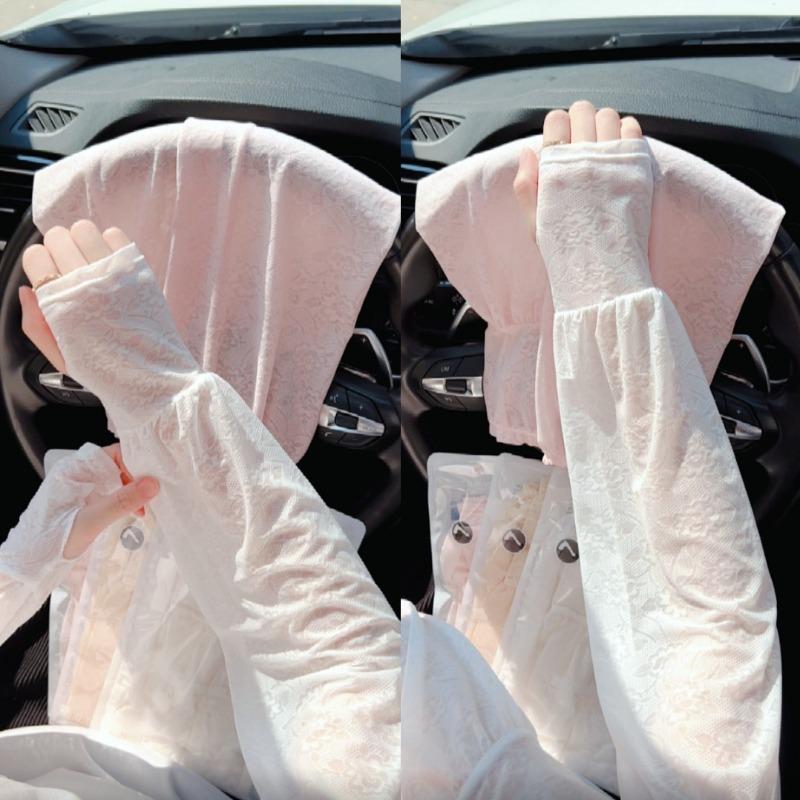 Gentle Fairy-like Lace Sun Protection Ice Sleeves, Thin Driving Sun Protection Loose Sleeves, Women's Ice Silk Sleeves, Breathable In Summer