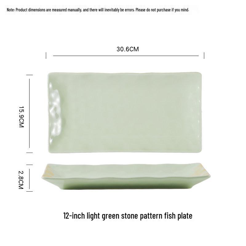 12-Inch Cream Ceramic Oval Fish Plate - Rectangular, Solid Color, Sushi Dish
