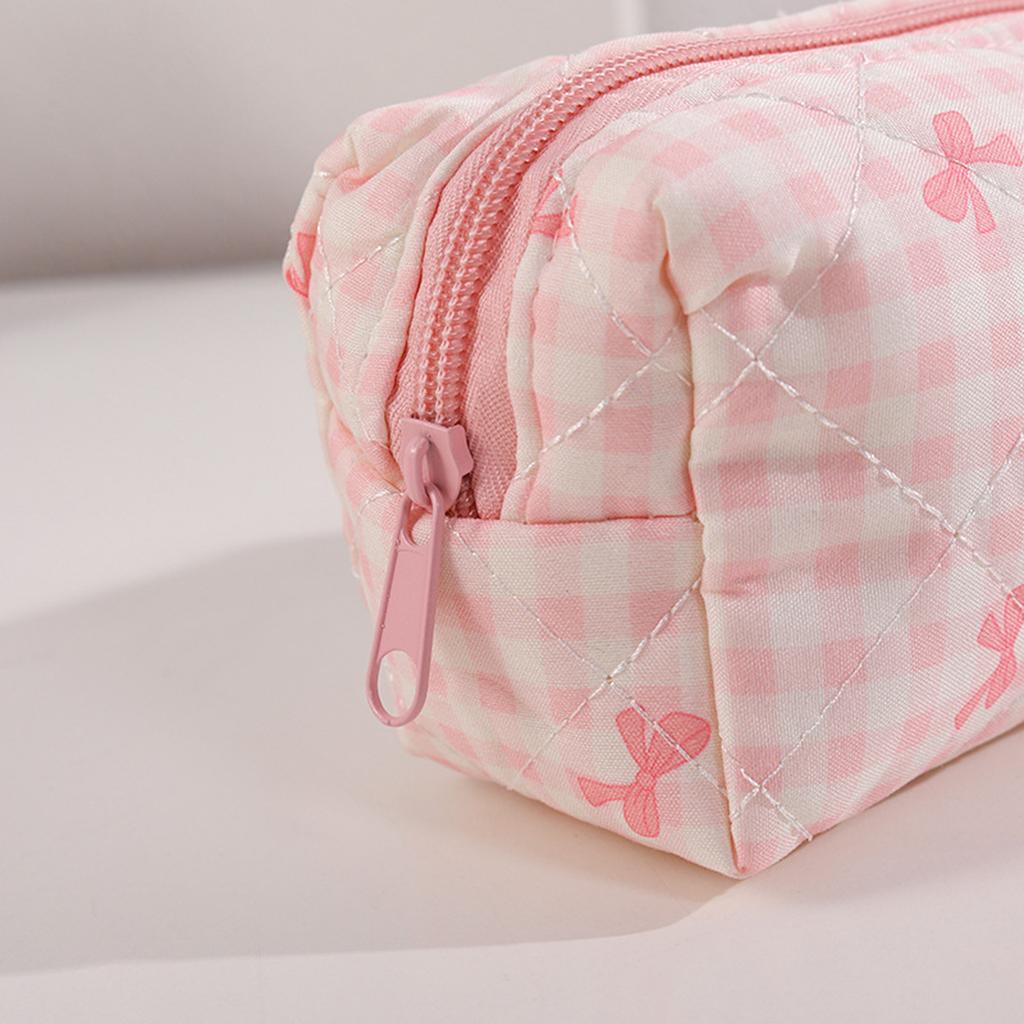 Roztomilé pouzdro na tužky s potiskem mašle, přenosná taška na zip se čtvercovým vzorem, úložná taška na psací potřeby na stůl, Vynikající dárek pro kamaráda