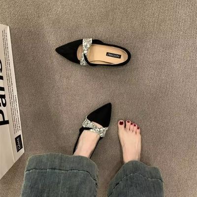 Scarpe Mary Jane francesi a punta singole con suola piatta nuove scarpe primaverili di temperamento nere da abbinare con gonna scarpe da sera