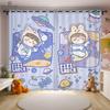 Cartoon Space Astronaut Curtains 2 Piece Puzzle Creative Printing Curtains Children's Room Kitchen Study Decorative Curtains