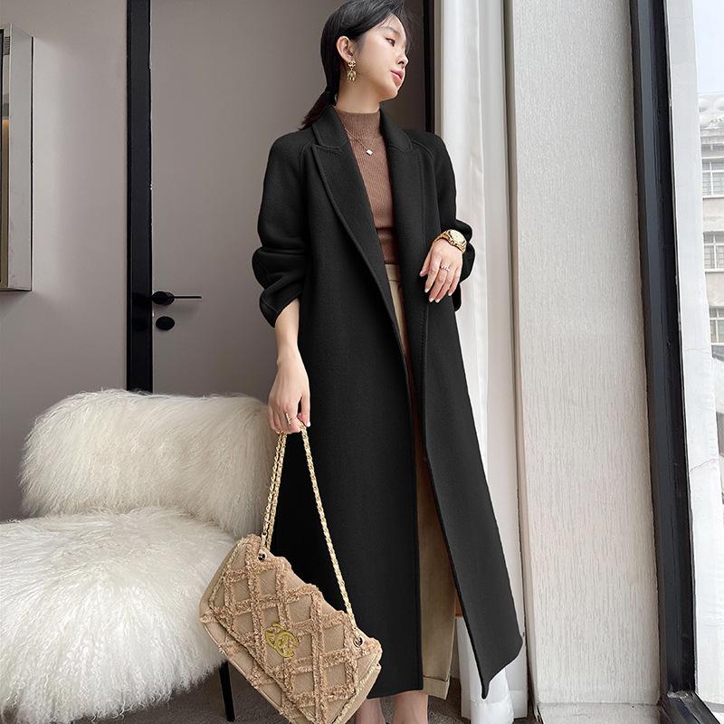 

Женское бордовое кашемировое пальто средней длины двустороннее - Осень/Зима 2024, простой шерстяной дизайн в корейском стиле S