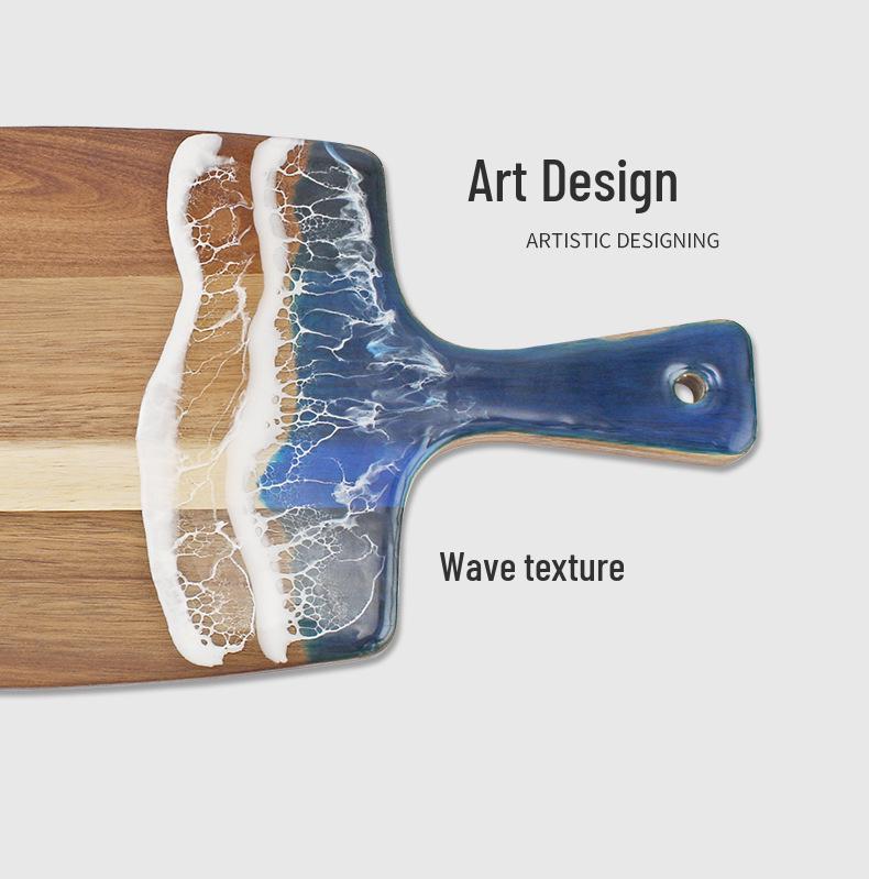 Acacia Wood Cutting Board with Resin Inlay - River Beach Pattern Chopping Board.