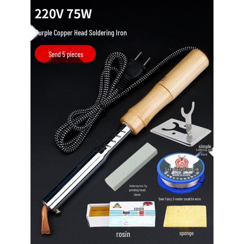 Professional Grade Electric Soldering Iron Set with Wooden Handle for Household and Electronic Repairs