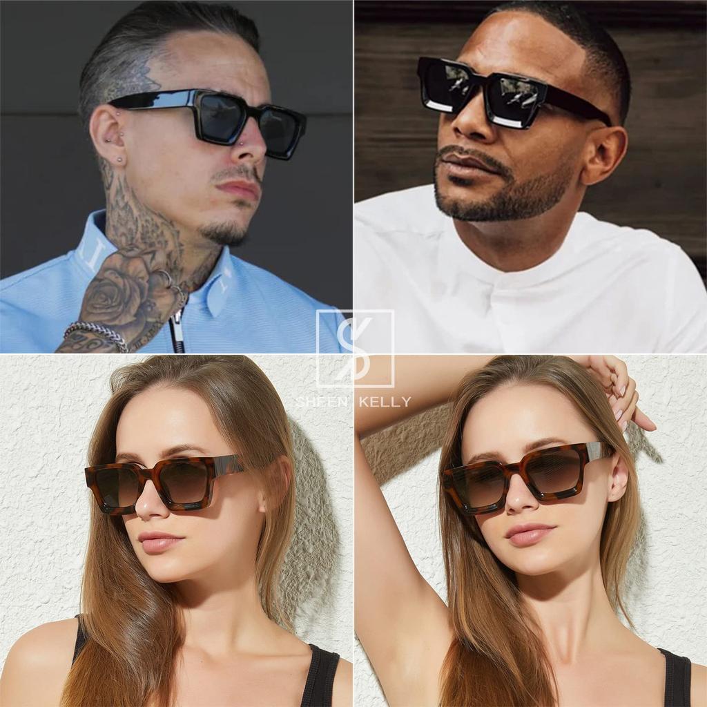 SHEEN KELLY Polarized Classic Black Square Sunglasses for Men and Colored Rectangular Hip Hop 90s Style Women, Sunglasses, UV400,