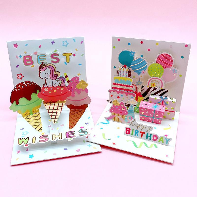 3D Up Happy Birthday Greeting Card Delicate Handmade Cake Design Foldable for Coworker Birthday Surprise Small Gift