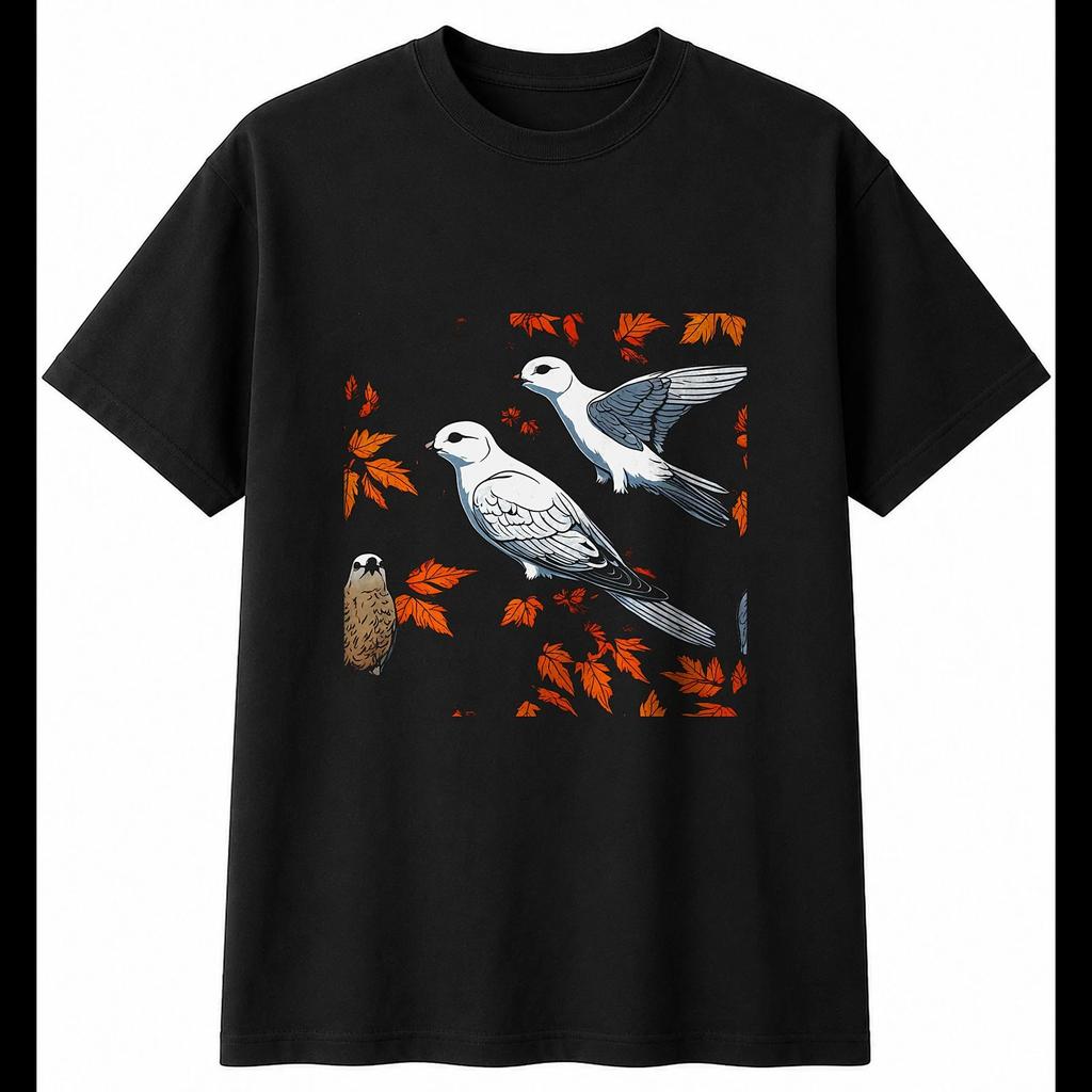 Tattoo Fulmar in Autumn Bird Mens T-Shirt Black 100% Cotton Nature Printed