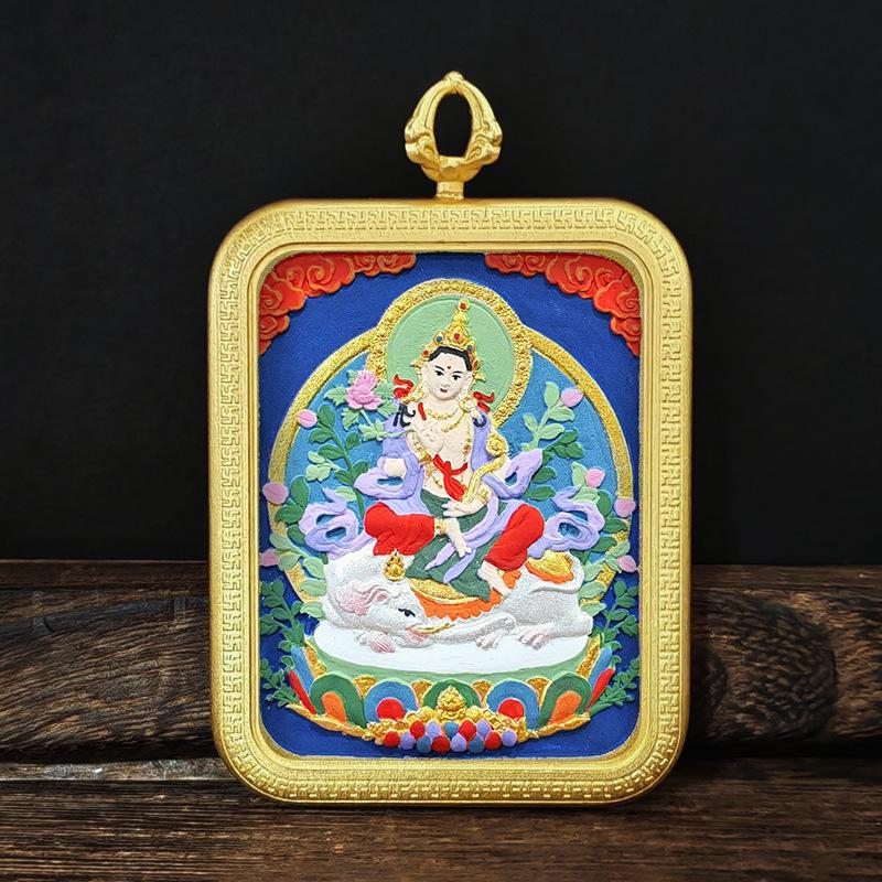 Tibetisches Grünes Tara & Gelbes Jambhala Amulett: Titanstahl Medizin Buddha Anhänger