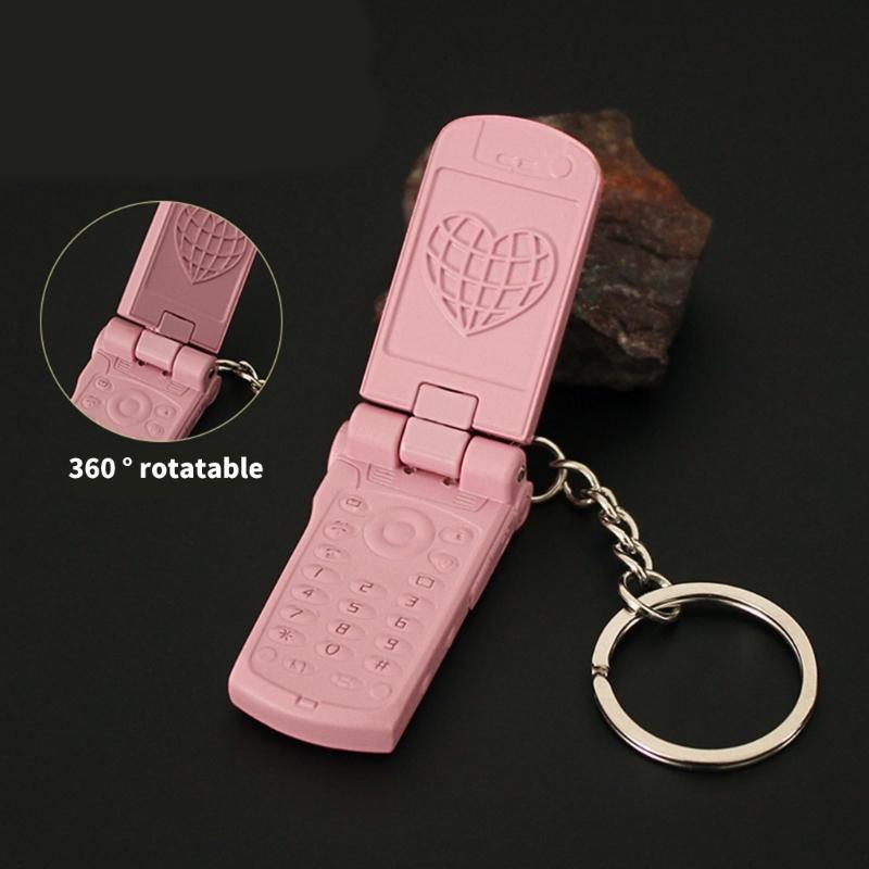 Portable Flip Rotating Small Phone Keychain Charm Pendant With Full Zinc Alloy Designs for Personalize Decoration