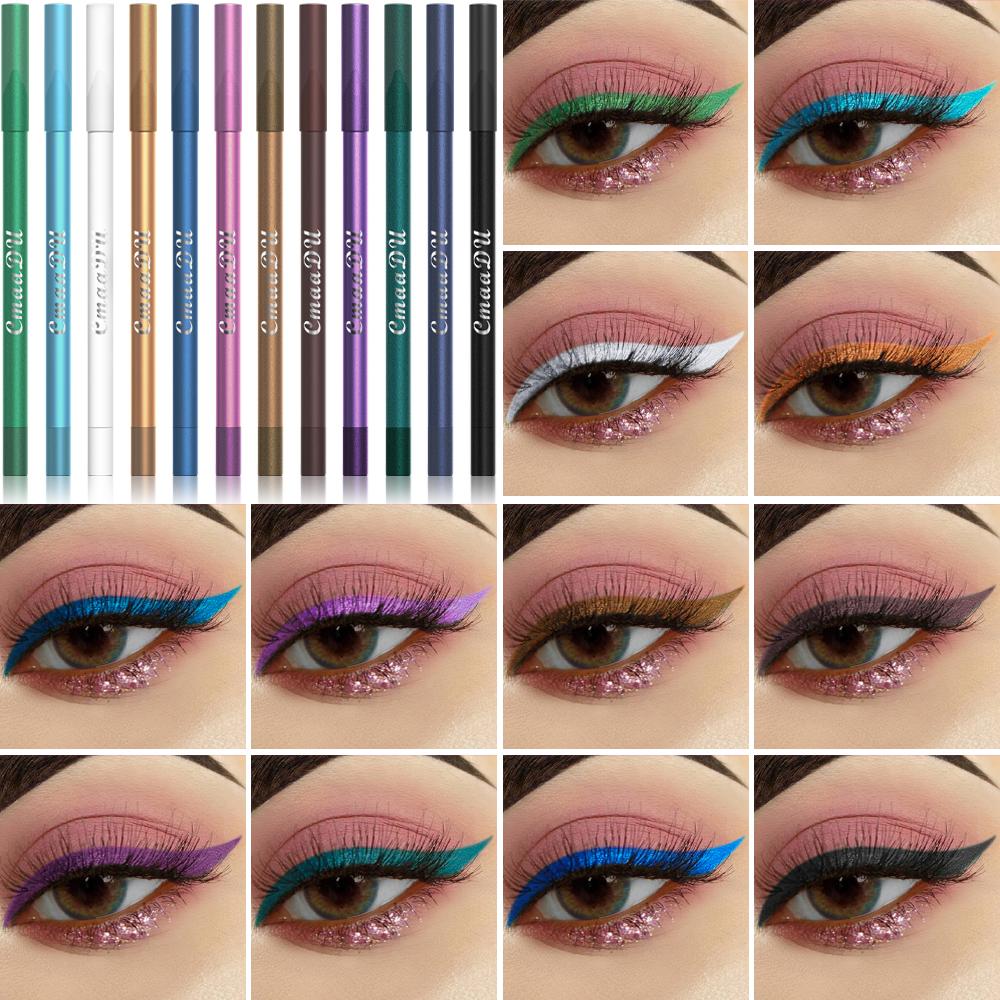 CmaaDu 12 Pcs Set of Waterproof Eyeliner Pens with Shimmering Effects - Includes Eyeshadow Durable and Easy to Color Highlighter