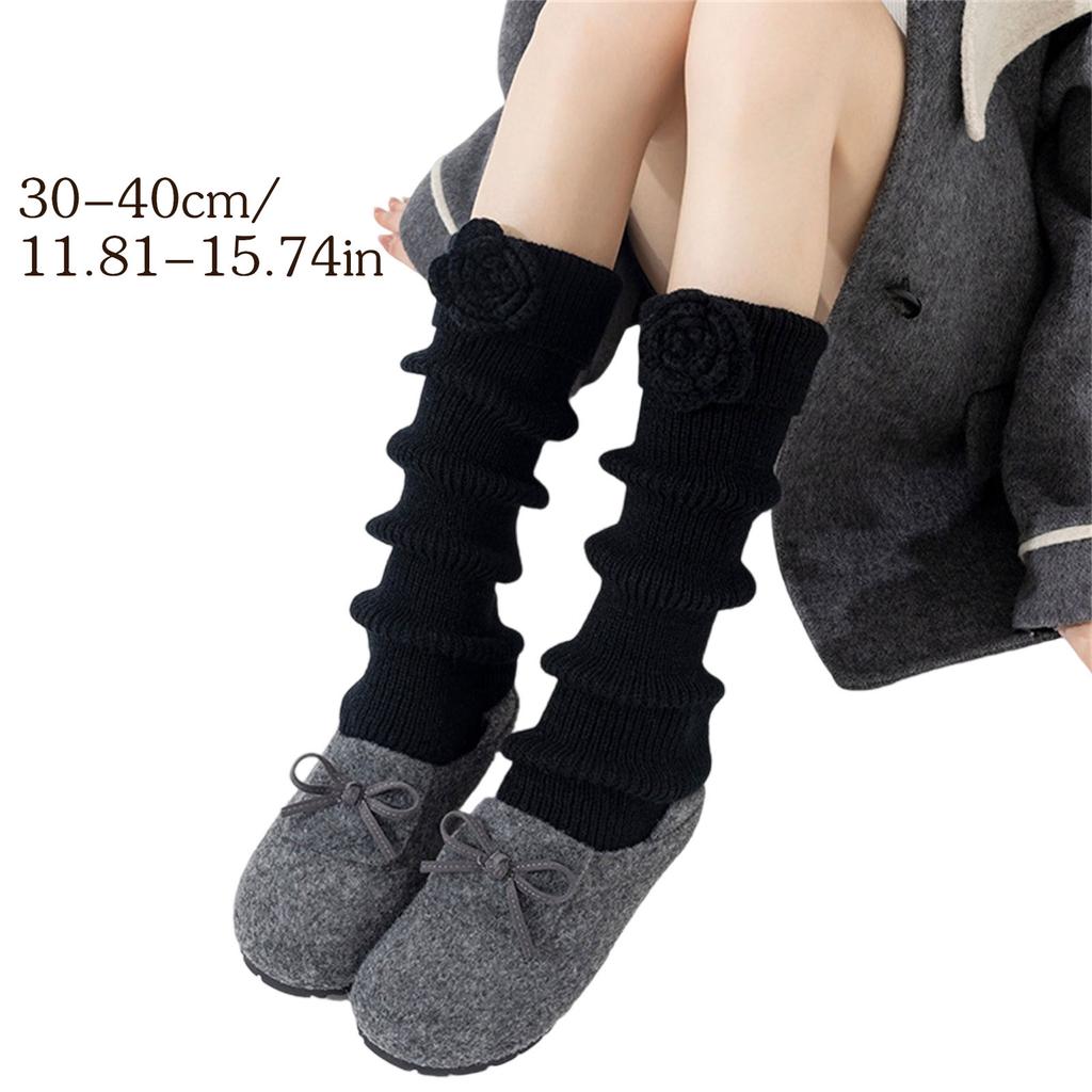Casual Elegant 3D Flower Decorated Leg Warmers Soft Acrylic Ribbed Knit Turn Cuffs Boot Toppers Footless Socks for Women