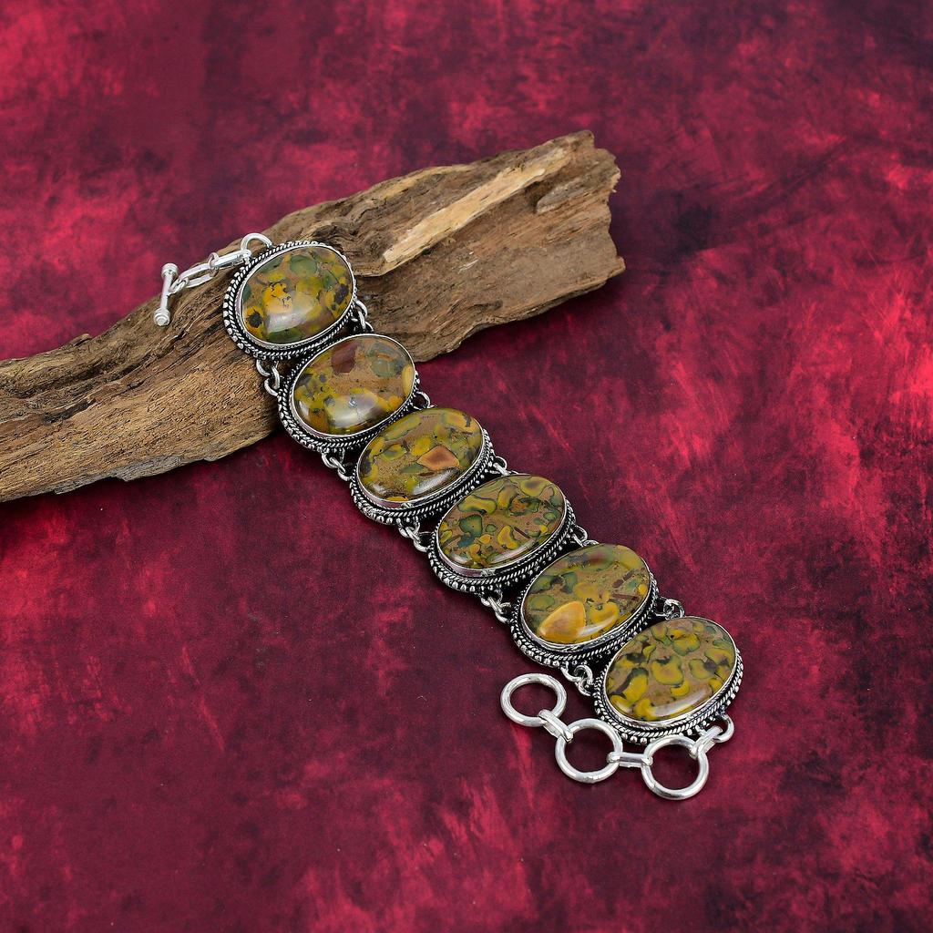 Fruit Jasper 925 Solid Sterling Silver Bracelet with Adjustable Chain, Handmade Gemstone Jewelry Bracelet For Memorial Day