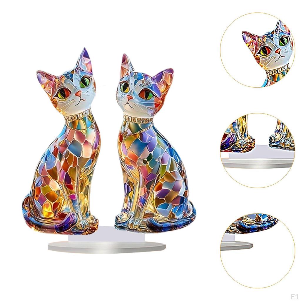 2D Cat Acrylic Sign, Decorative Plaque Colorful Creative Kitten Ornament with Base for Living Room