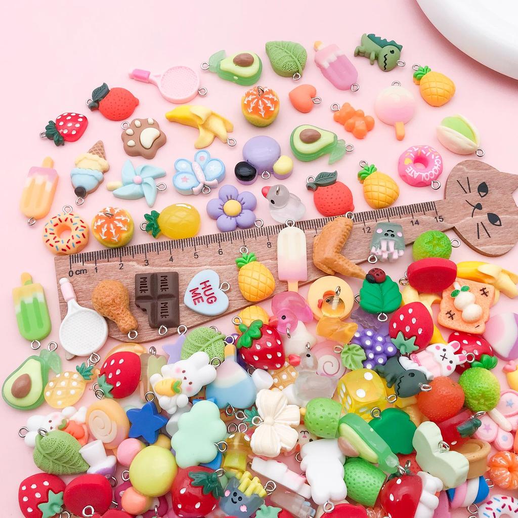 Ins Cream Style Resin Charms - 3D Fruits, Cute Cartoon Animals, Food Pendants, Multiple Styles.