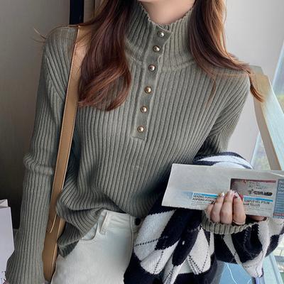 Good Fabric Semi High Neck Sweater for Women's Autumn Winter Base Knit Sweater Loose Top for Outwear