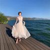 Niche Design Gentle Neck Long Dress Temperament Thin Celebrity Sleeveless V-neck Dress Sea