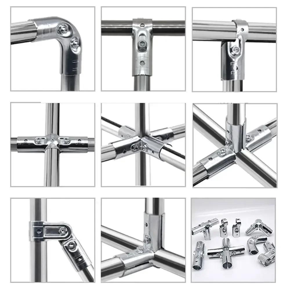 1Pcs Durable Carbon Steel Galvanized Pipe Joint Round 20/25/32mm Dia Rod Support Rack Tube Connector Furniture Hardware