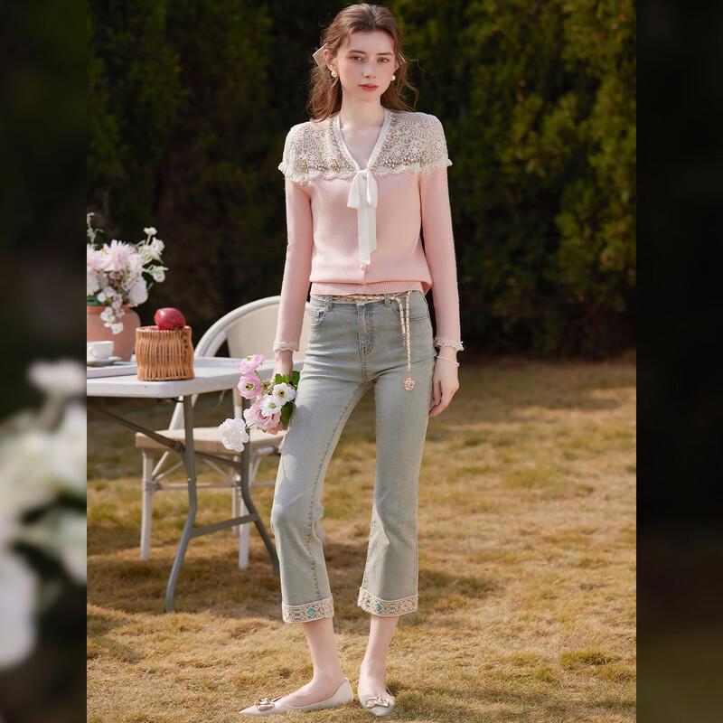 Cardigan lavorato a maglia da donna Bailuyu con pizzo applicato e cintura da annodare